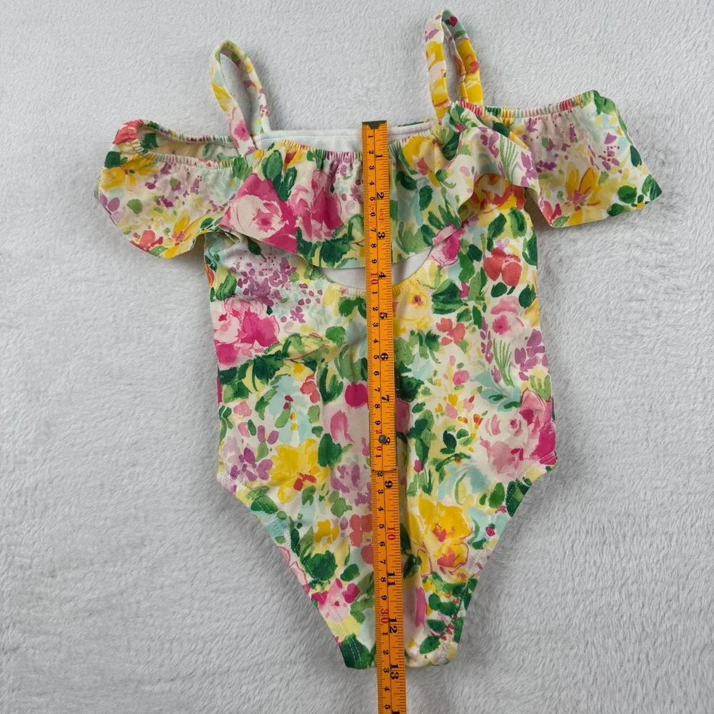 Janie and Jack Floral 1 Piece Swimsuit Toddler 2T Multicolor Ruffle Off-Shoulder